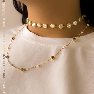 Detalhes do produto Choker com perolas, em ouro