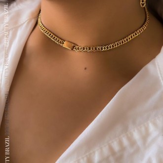 Detalhes do produto Choker com uma plaquinha lisa, em ouro