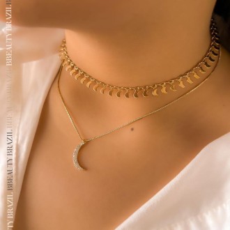 Detalhes do produto Choker Mini Luas Lisas, em Ouro