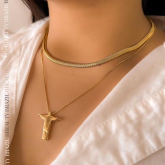 Detalhes do produto Colar Cristo liso, em ouro