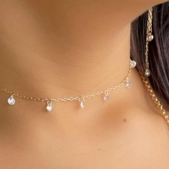 Detalhes do produto Choker com zirconias, em ouro