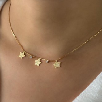 Detalhes do produto Colar Três Estrelas Dupla Face em ouro